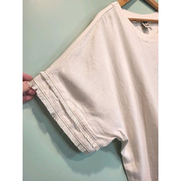 Ivory Linen Blend Boxy Lagenlook Minimalist Short Sleeve Top Anne Klein Sz XL - Picture 2 of 6